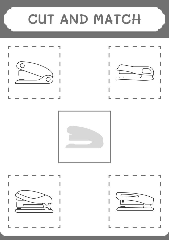 Cut and match parts of Stapler, game for children. Vector illustration, printable worksheet