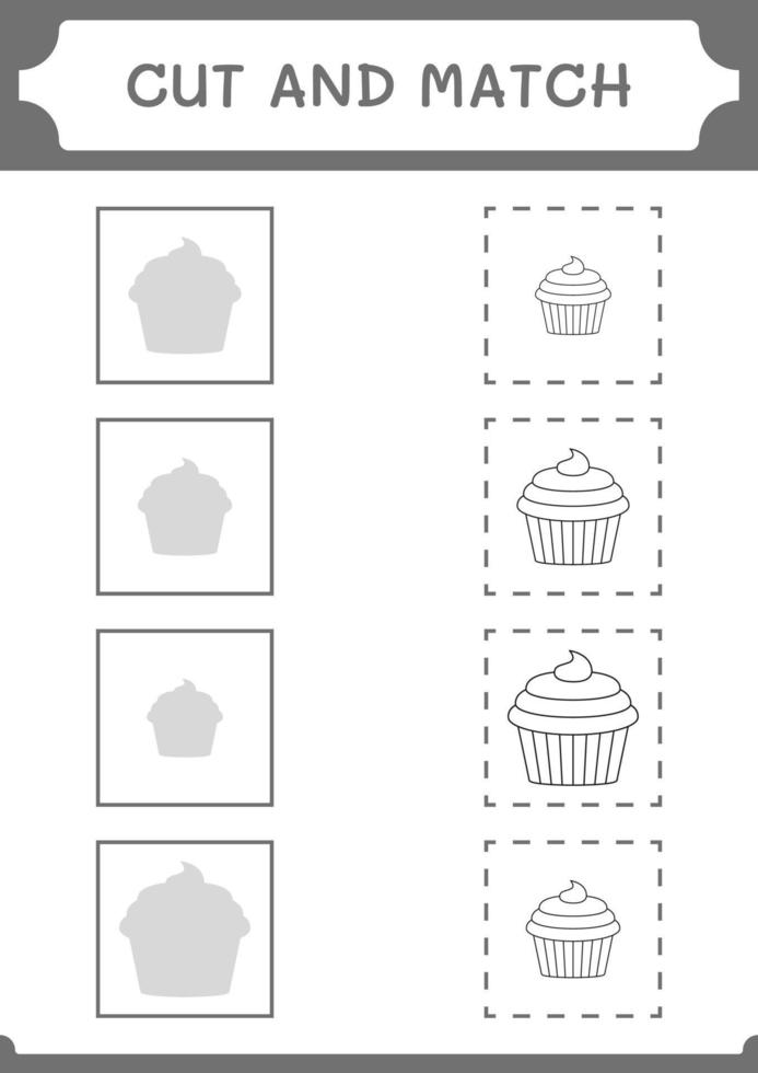 Cut and match parts of Cupcake, game for children. Vector illustration, printable worksheet