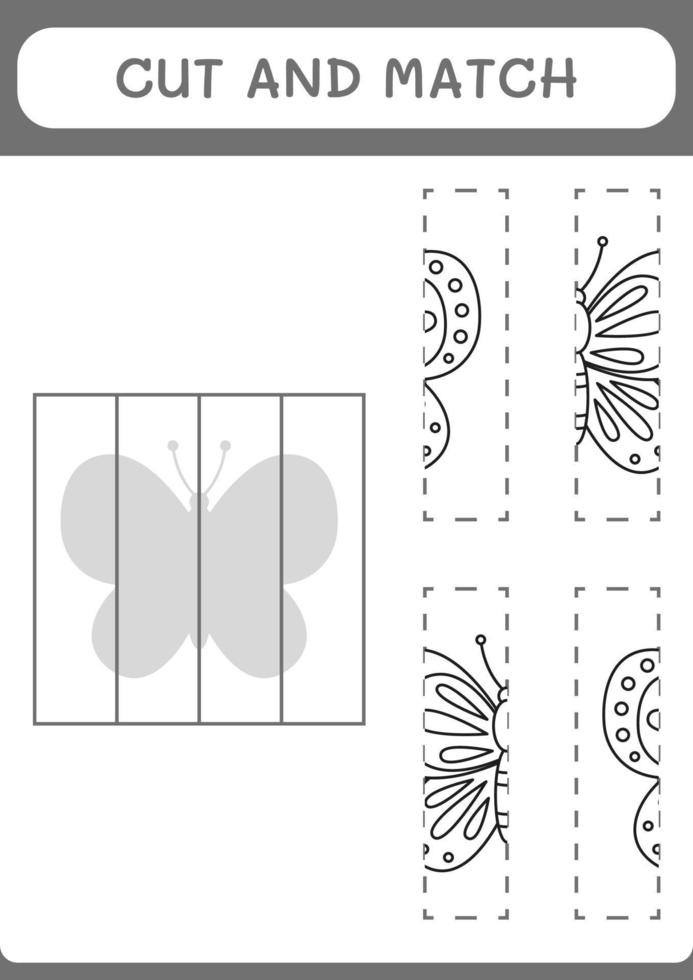 Cut and match parts of Butterfly, game for children. Vector illustration, printable worksheet