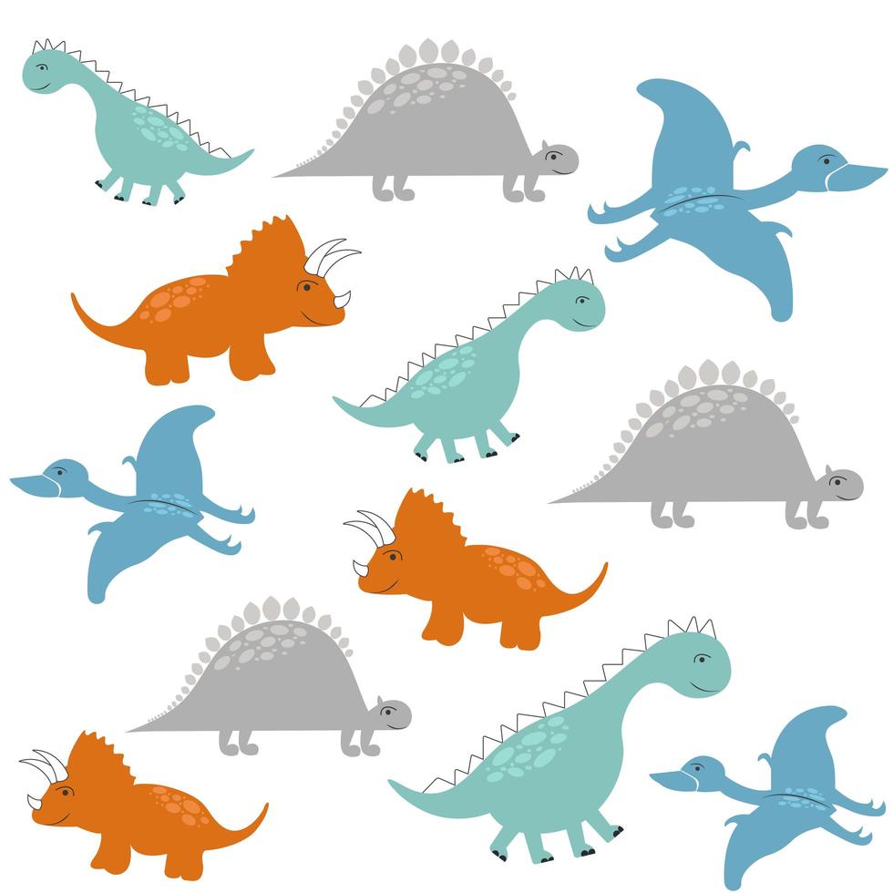Dinosaurs in cartoon style. Pattern. Isolated on white background. In scandinavian style. Graphics on children's t-shirts, design, wallpaper, background, gift wrapping, stationery, postcards. photo
