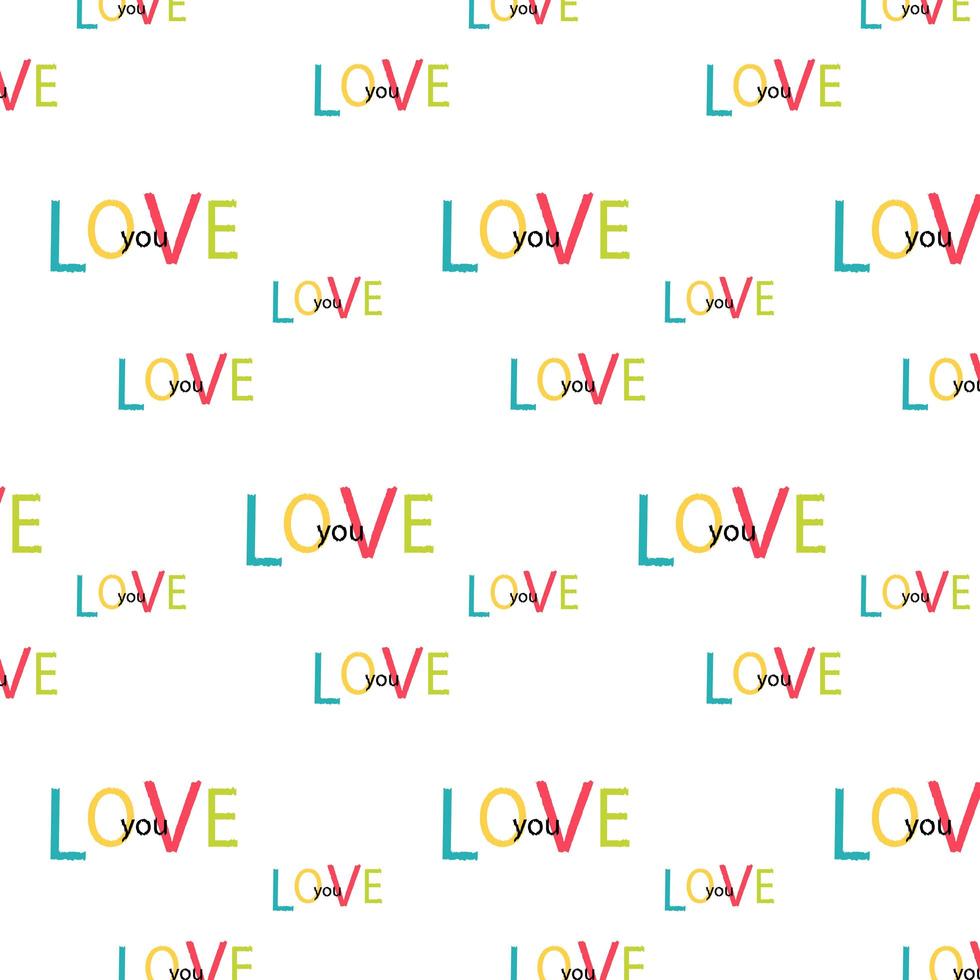 Seamless repeating pattern love. On a white background with multi-colored letters. T-shirt graphics, design, wallpaper, background, gift wrapping, stationery, postcards. photo