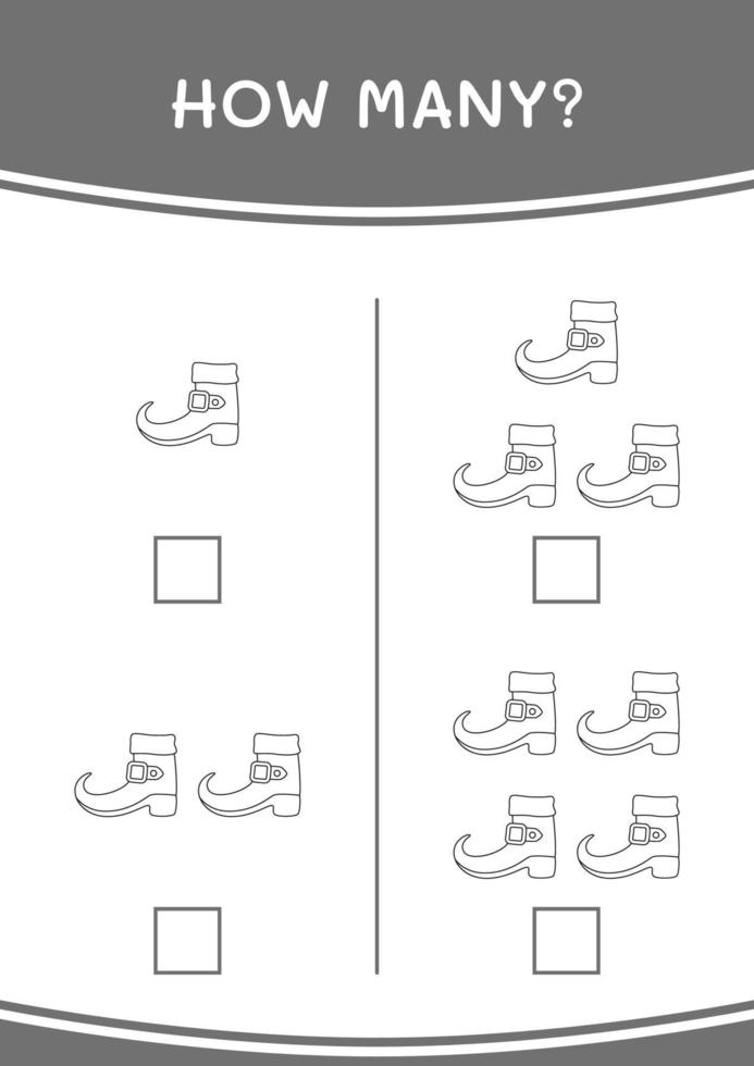 How many of Leprechaun boot, game for children. Vector illustration, printable worksheet