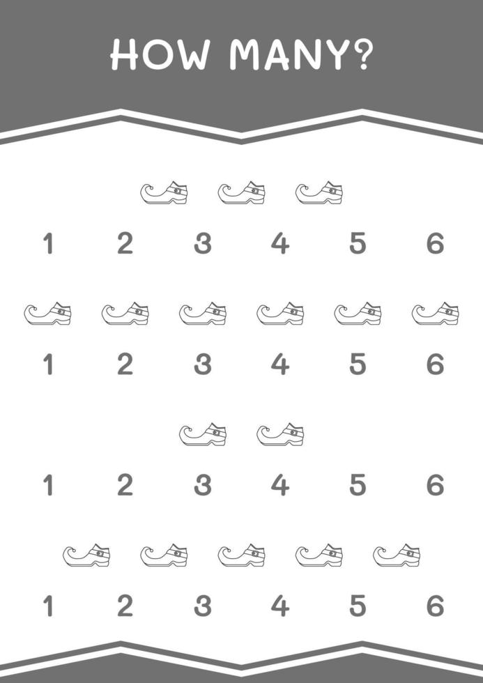 How many of Leprechaun boot, game for children. Vector illustration, printable worksheet