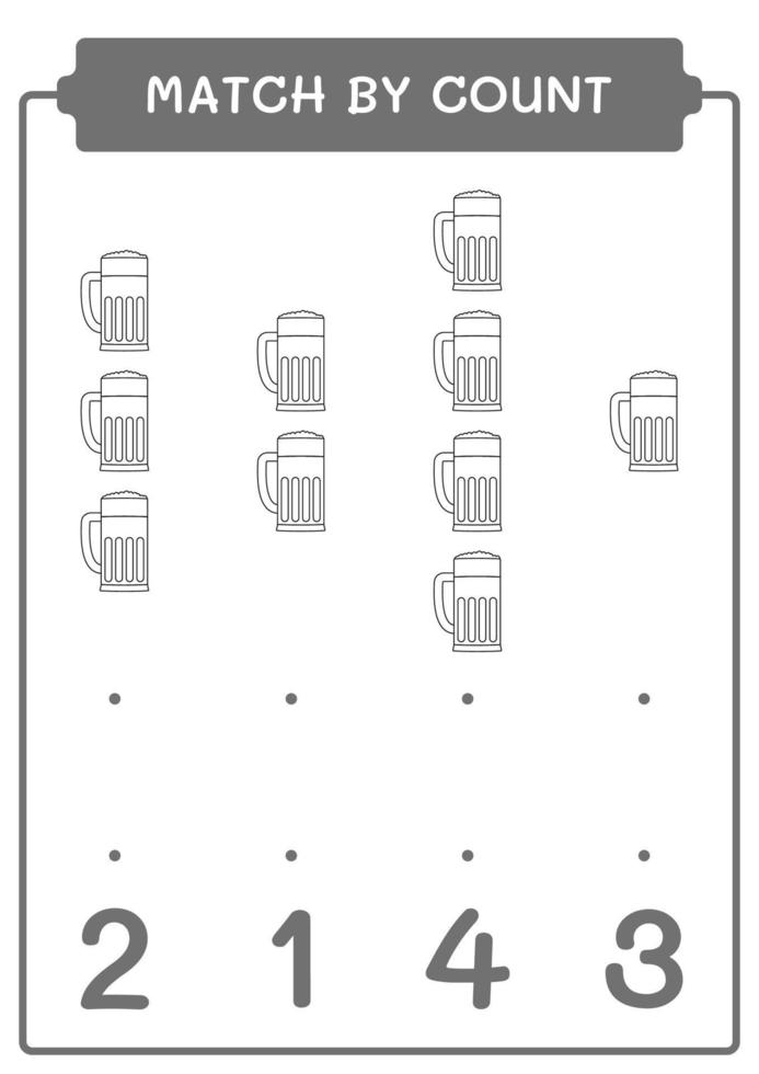 Match by count of Beer, game for children. Vector illustration, printable worksheet