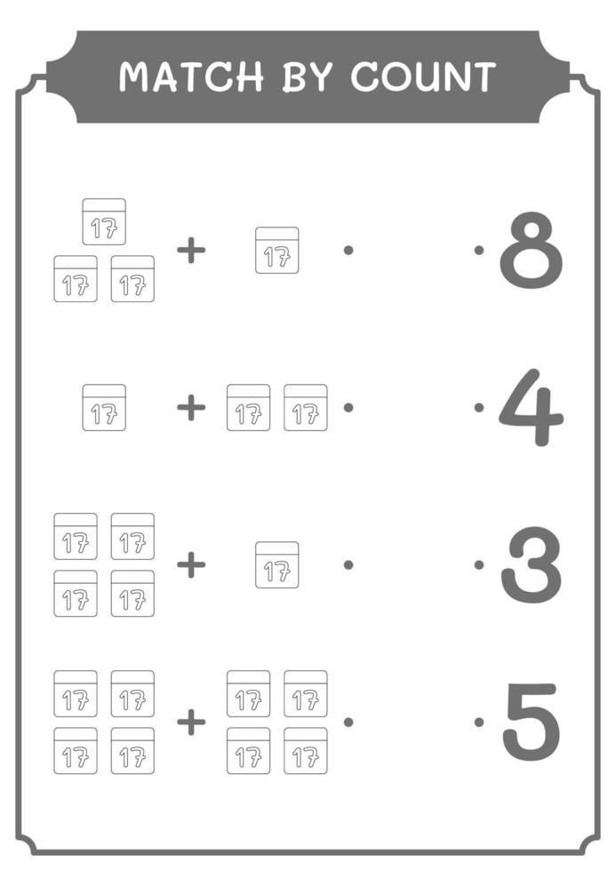 Match by count of Calender, game for children. Vector illustration, printable worksheet