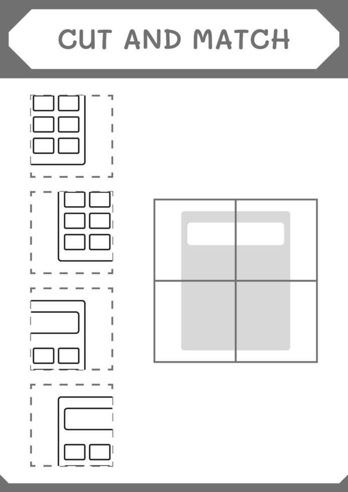 Cut and match parts of Calculator, game for children. Vector illustration, printable worksheet