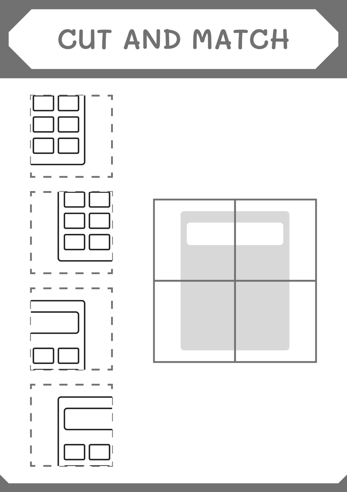 Cut and match parts of Calculator, game for children. Vector