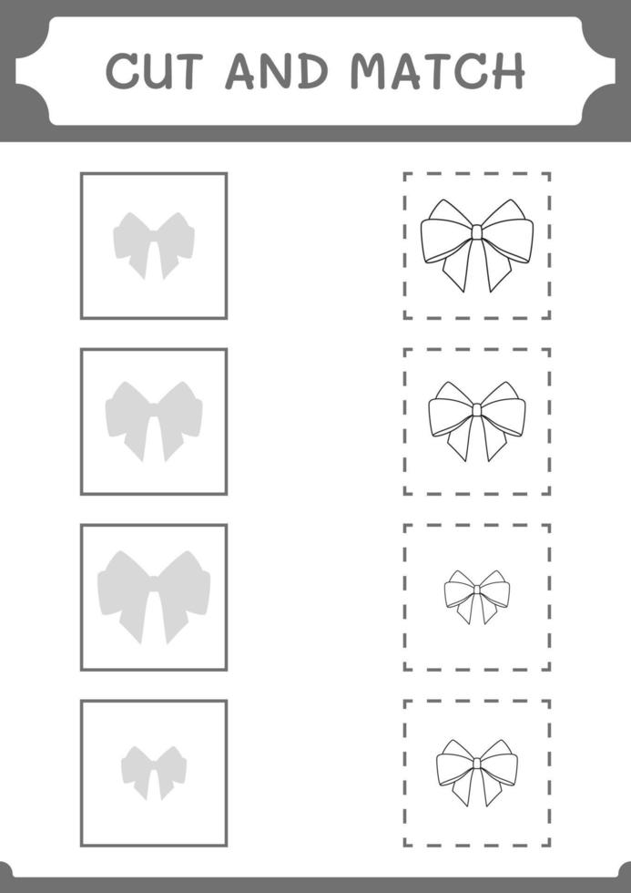Cut and match parts of Ribbon, game for children. Vector illustration, printable worksheet
