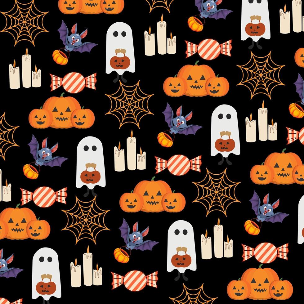 Ghost Spiderweb Black skull Pumpkin Bat Spider candies Horror Happy Halloween Pattern Background photo
