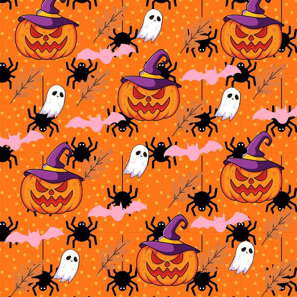 Ghost Spiderweb Black skull Pumpkin Bat Spider candies Horror Happy Halloween Pattern Background photo