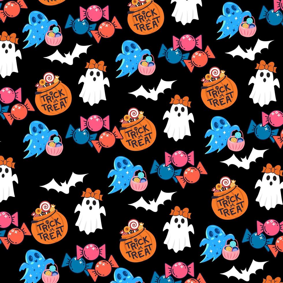 Ghost Spiderweb Black skull Pumpkin Bat Spider candies Horror Happy Halloween Pattern Background photo