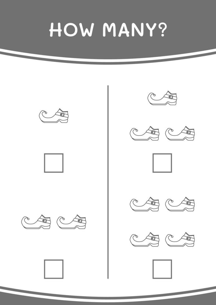 How many of Leprechaun boot, game for children. Vector illustration, printable worksheet