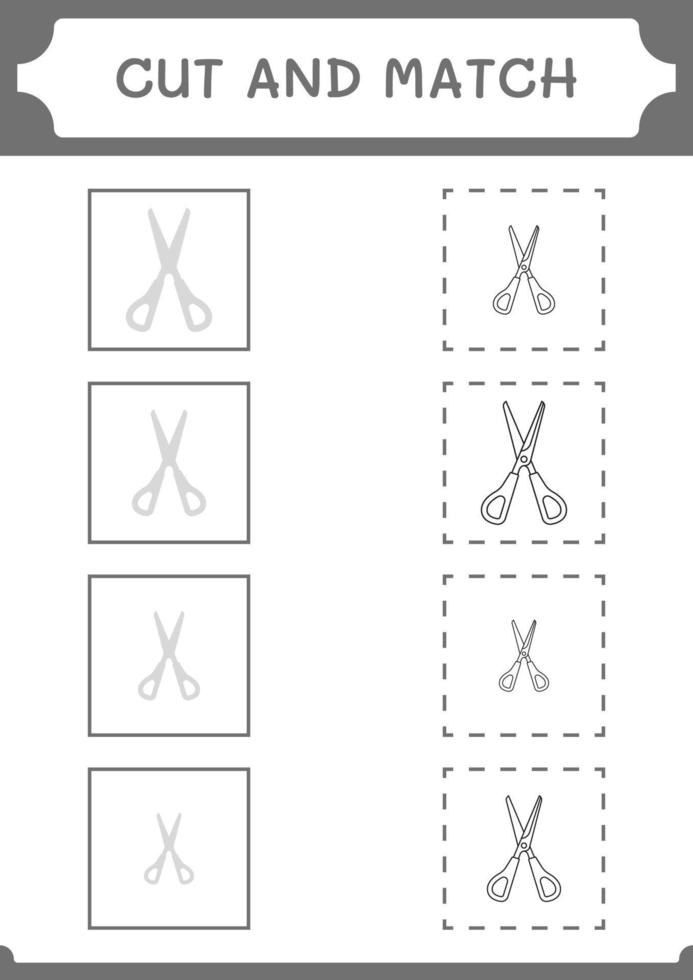 Cut and match parts of Scissor, game for children. Vector illustration, printable worksheet