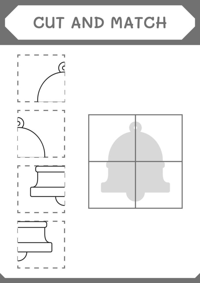 Cut and match parts of Bell, game for children. Vector illustration, printable worksheet