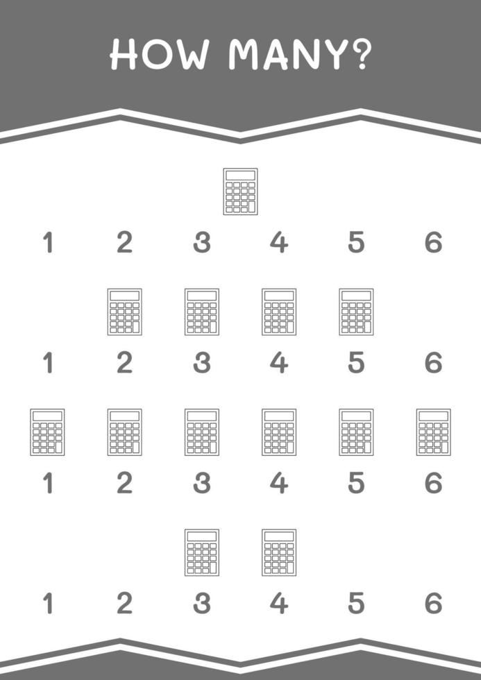 How many of Calculator, game for children. Vector illustration, printable worksheet