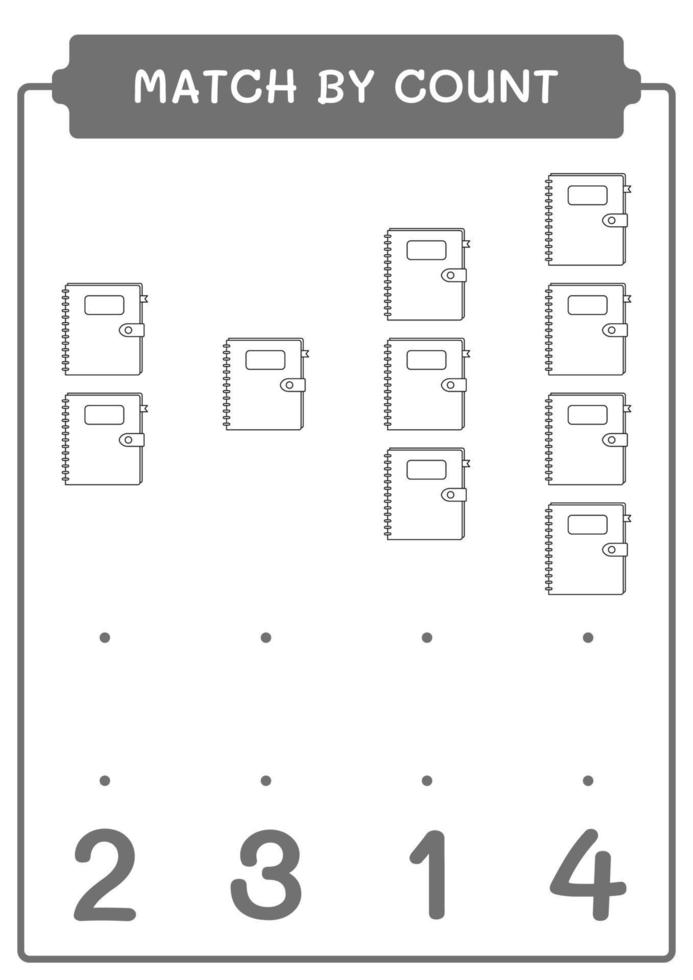 Match by count of Notebook, game for children. Vector illustration, printable worksheet