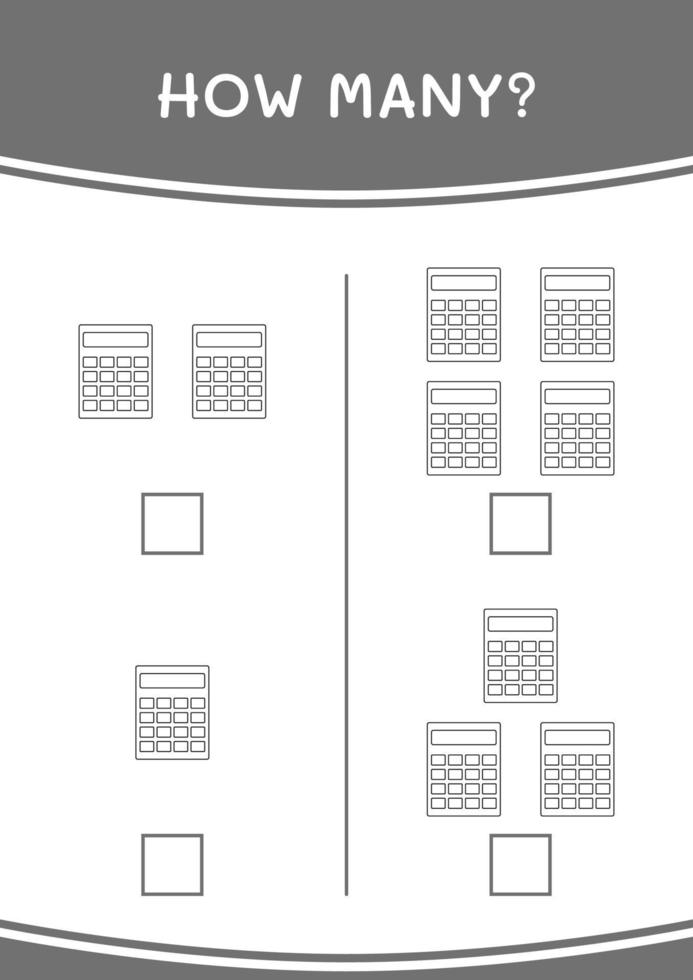 How many of Calculator, game for children. Vector illustration, printable worksheet