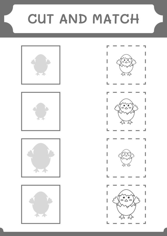 Cut and match parts of Chick, game for children. Vector illustration, printable worksheet