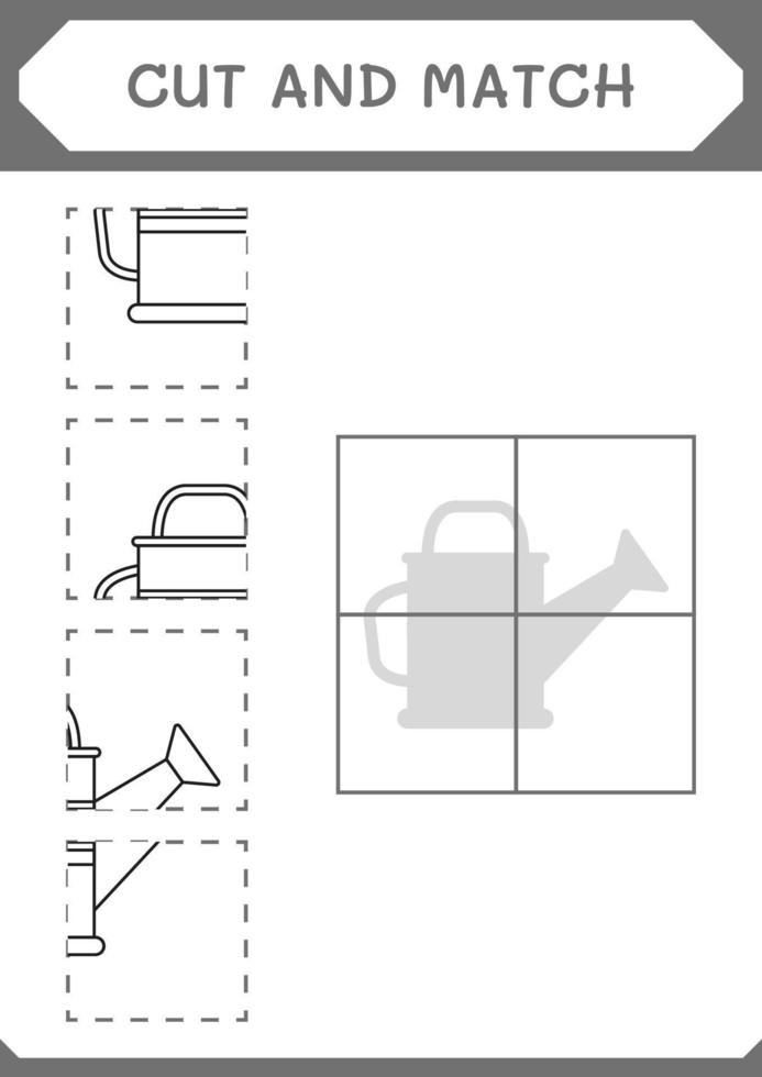 Cut and match parts of Watering can, game for children. Vector