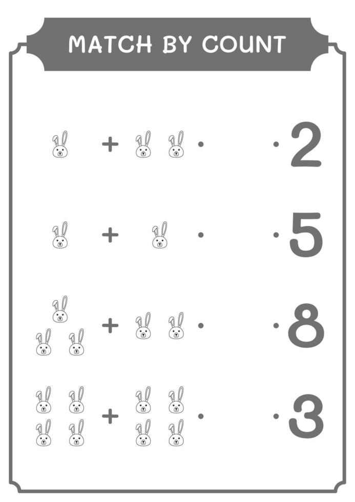 Match by count of Rabbit, game for children. Vector illustration, printable worksheet