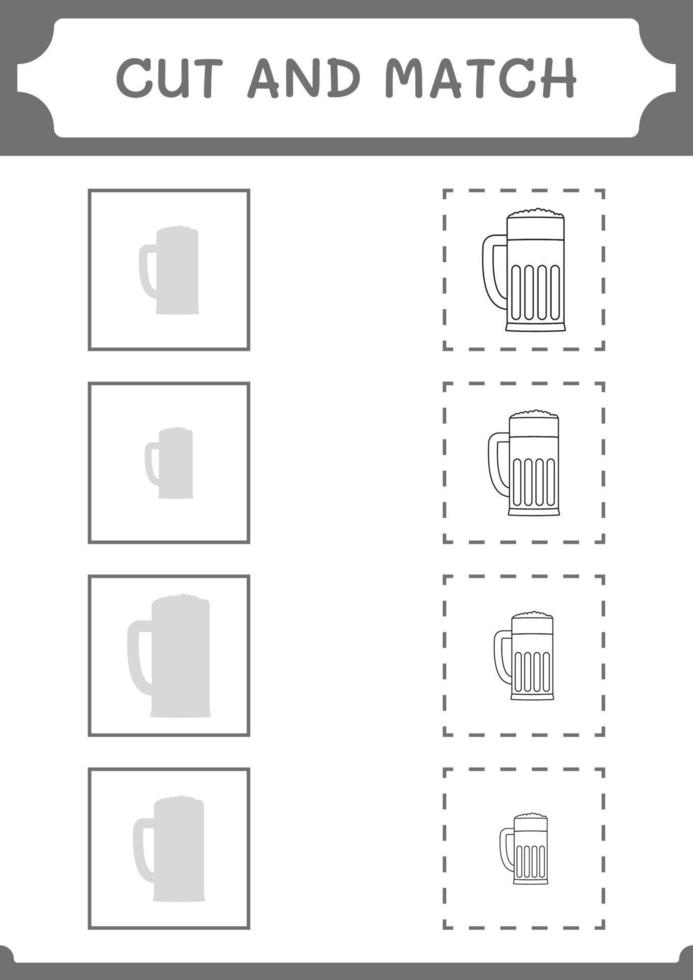 Cut and match parts of Beer, game for children. Vector illustration, printable worksheet