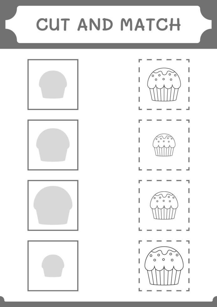 Cut and match parts of Cupcake, game for children. Vector illustration, printable worksheet