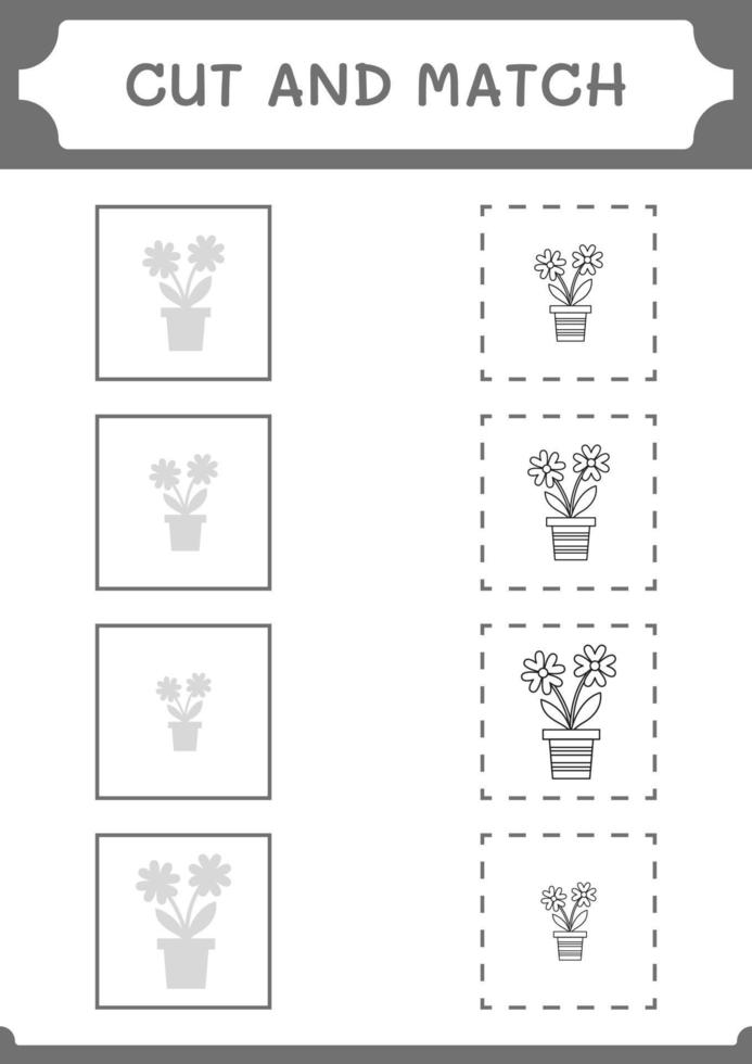 Cut and match parts of Flower, game for children. Vector illustration, printable worksheet