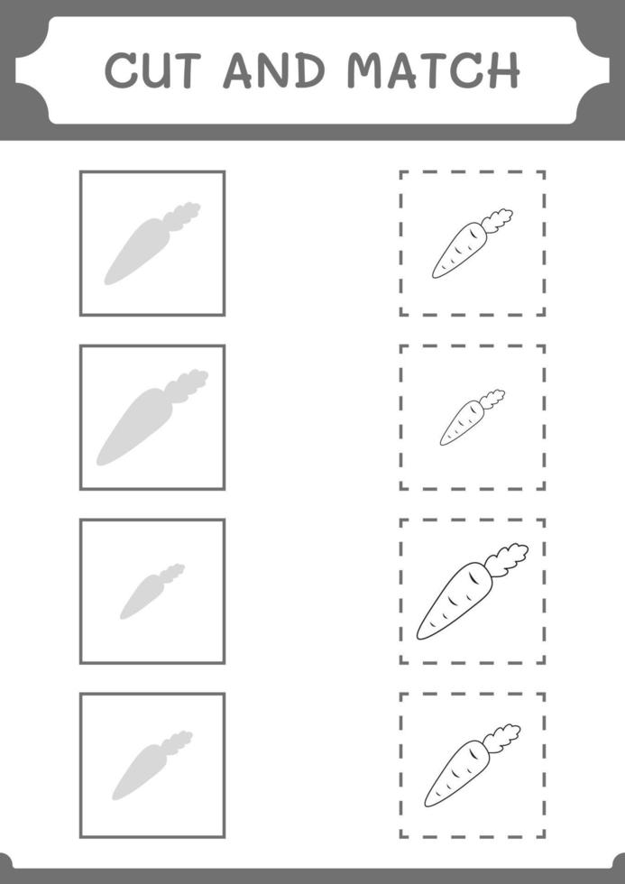 Cut and match parts of Carrot, game for children. Vector illustration, printable worksheet