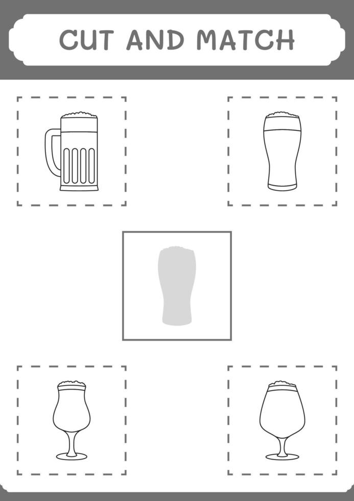 Cut and match parts of Beer, game for children. Vector illustration, printable worksheet