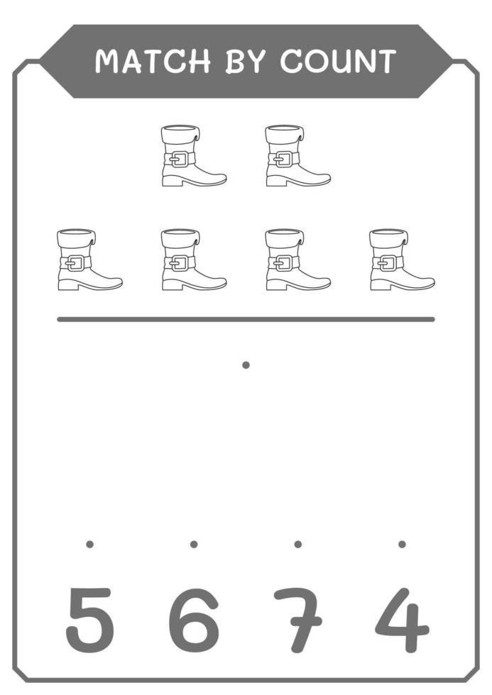 Match by count of Leprechaun boot, game for children. Vector illustration, printable worksheet