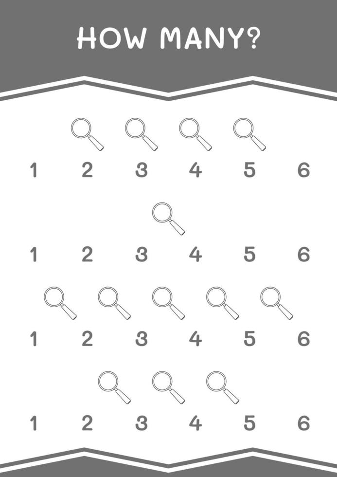 How many of Magnifying glass, game for children. Vector illustration, printable worksheet