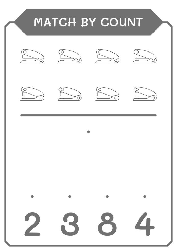 Match by count of Stapler, game for children. Vector illustration, printable worksheet