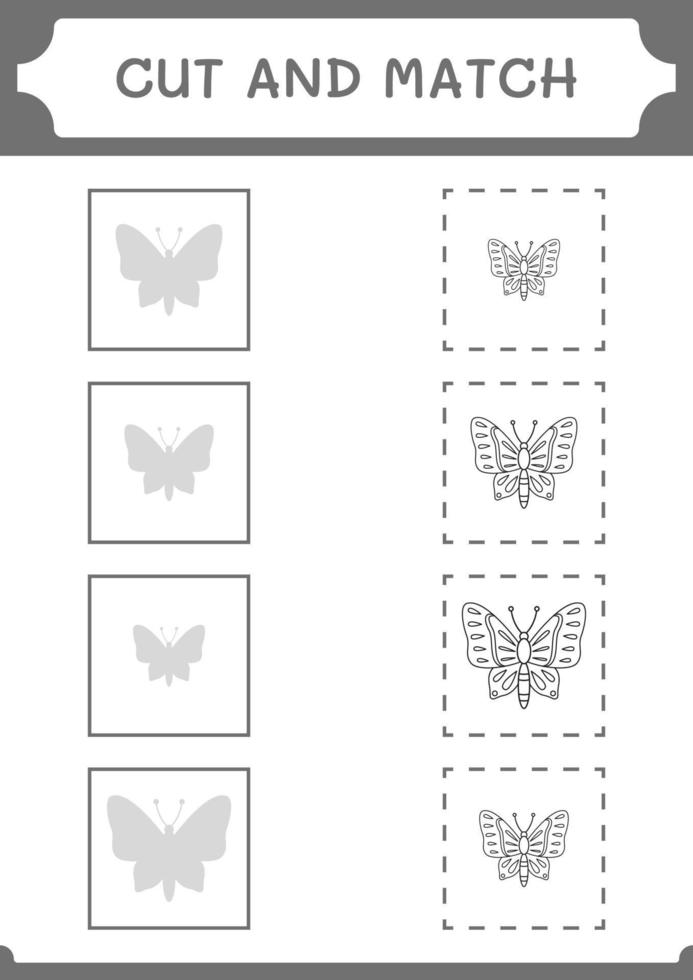 Cut and match parts of Butterfly, game for children. Vector illustration, printable worksheet
