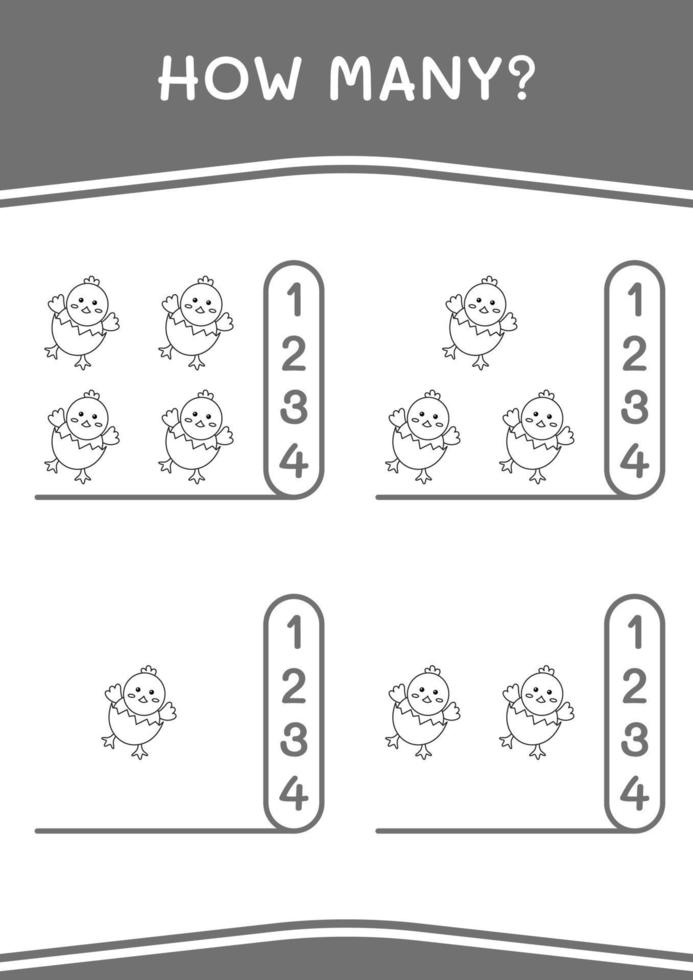 How many of Chick, game for children. Vector illustration, printable worksheet