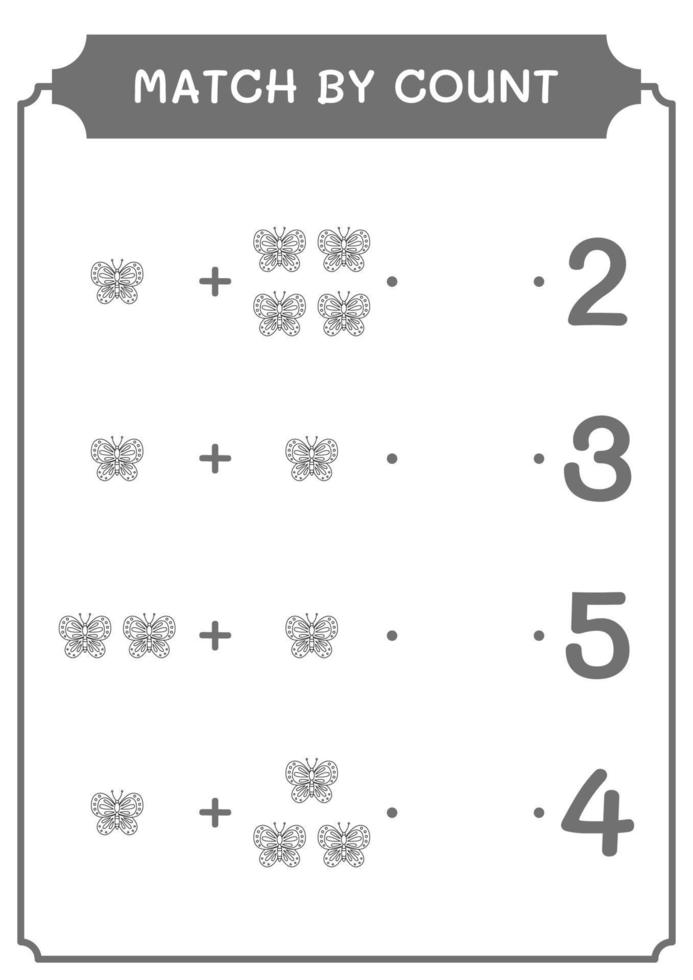 Match by count of Butterfly, game for children. Vector illustration, printable worksheet