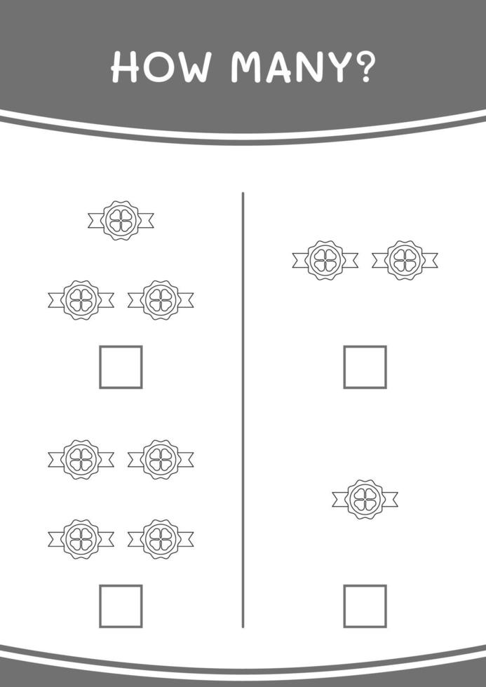 How many of Clover badge, game for children. Vector illustration, printable worksheet