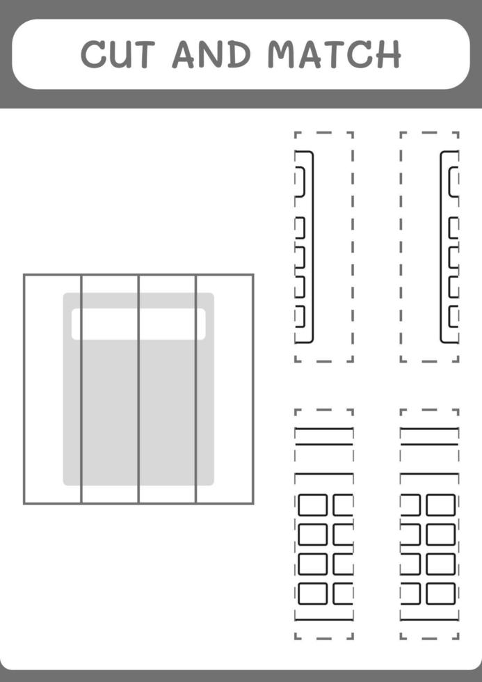 Cut and match parts of Calculator, game for children. Vector illustration, printable worksheet