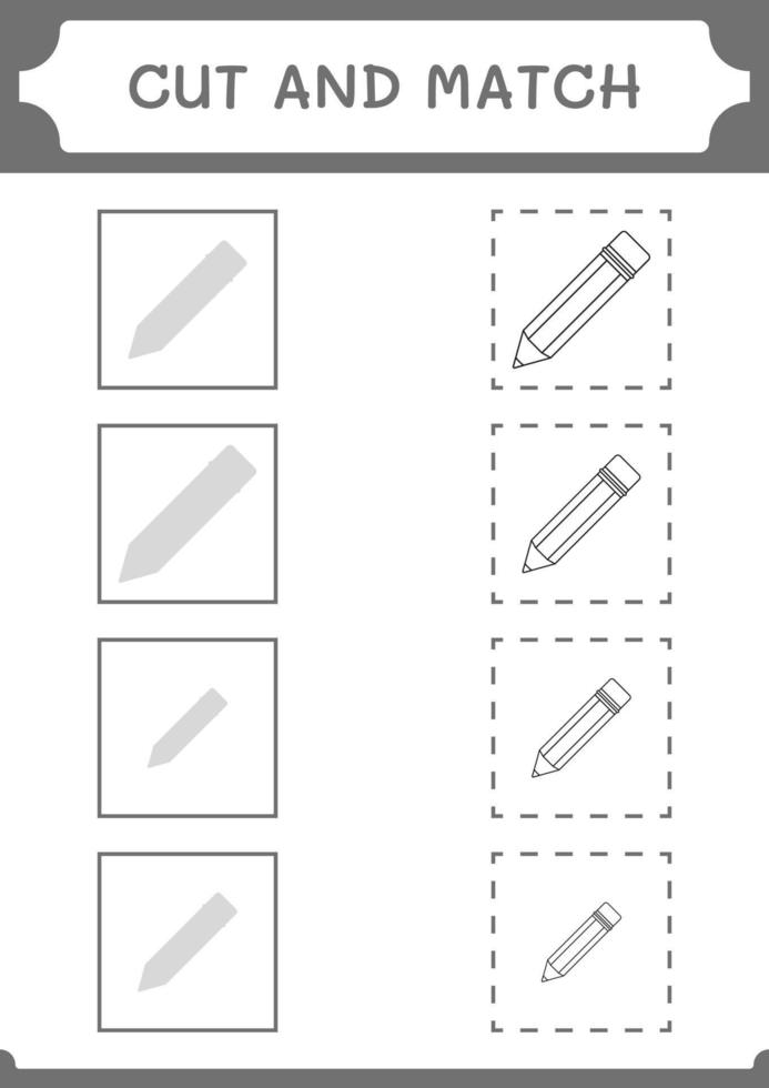 Cut and match parts of Pencil, game for children. Vector illustration, printable worksheet