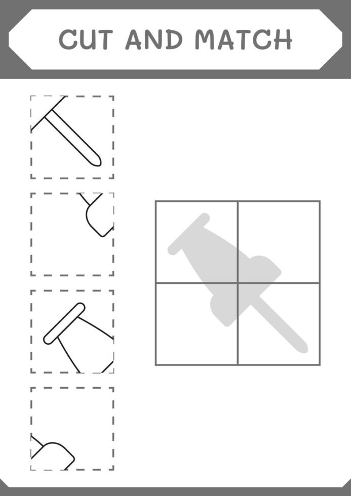 Cut and match parts of Push pin, game for children. Vector illustration, printable worksheet