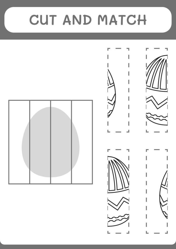 Cut and match parts of Easter egg, game for children. Vector illustration, printable worksheet