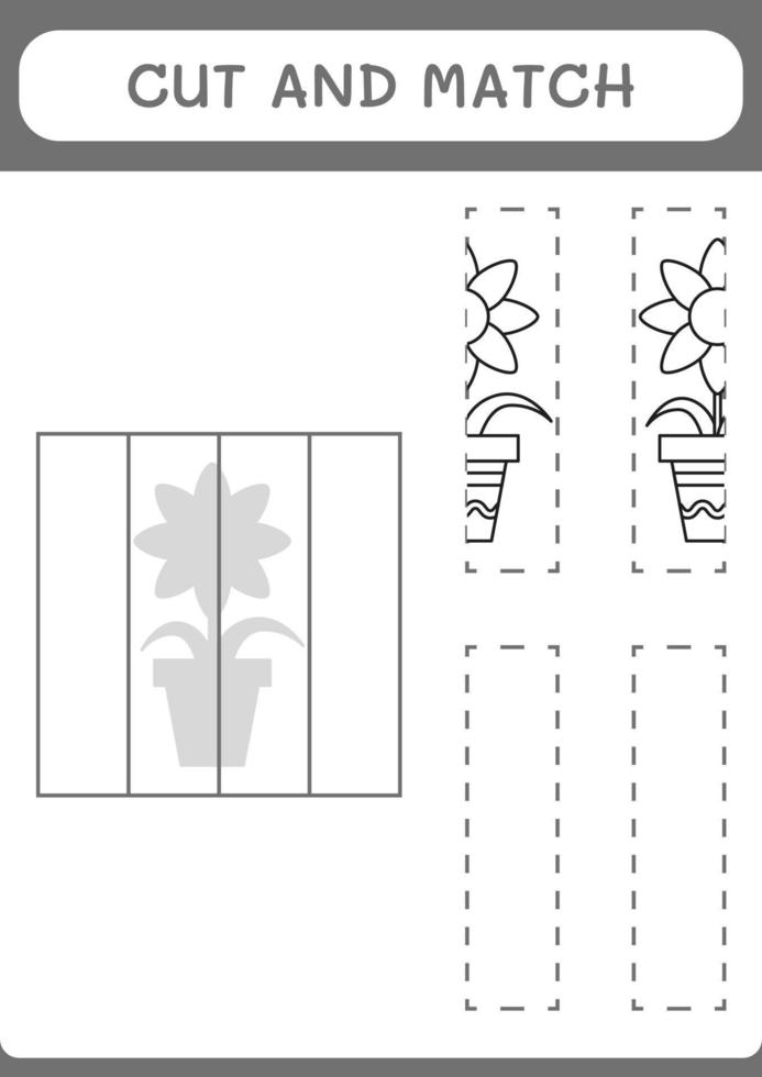 cortar y unir partes de flores, juego para niños. ilustración vectorial, hoja de cálculo imprimible vector