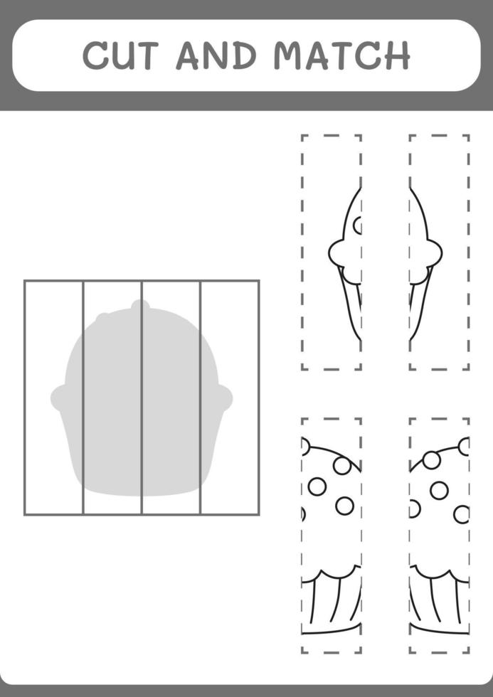 Cut and match parts of Cupcake, game for children. Vector illustration, printable worksheet