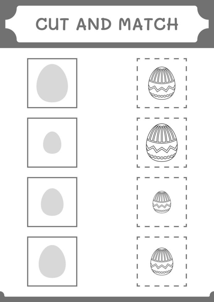 Cut and match parts of Easter egg, game for children. Vector illustration, printable worksheet