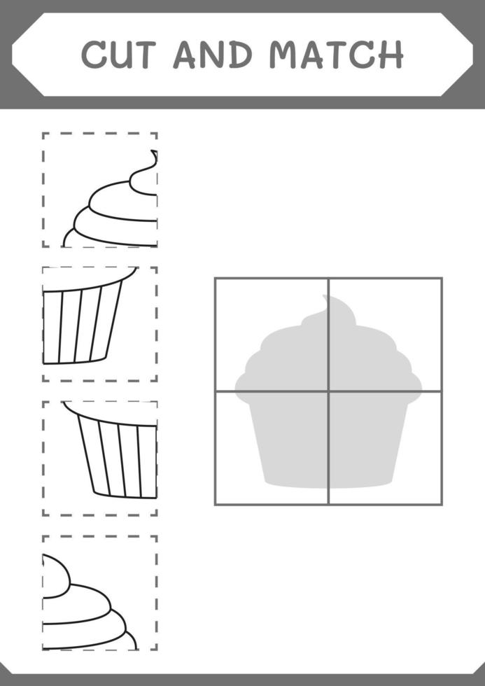 Cut and match parts of Cupcake, game for children. Vector illustration, printable worksheet