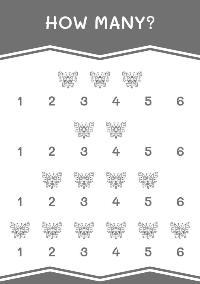How many of Butterfly, game for children. Vector illustration, printable worksheet