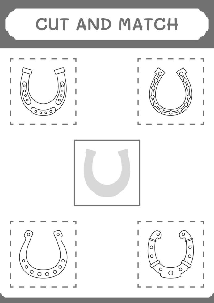 Cut and match parts of Horseshoe, game for children. Vector illustration, printable worksheet