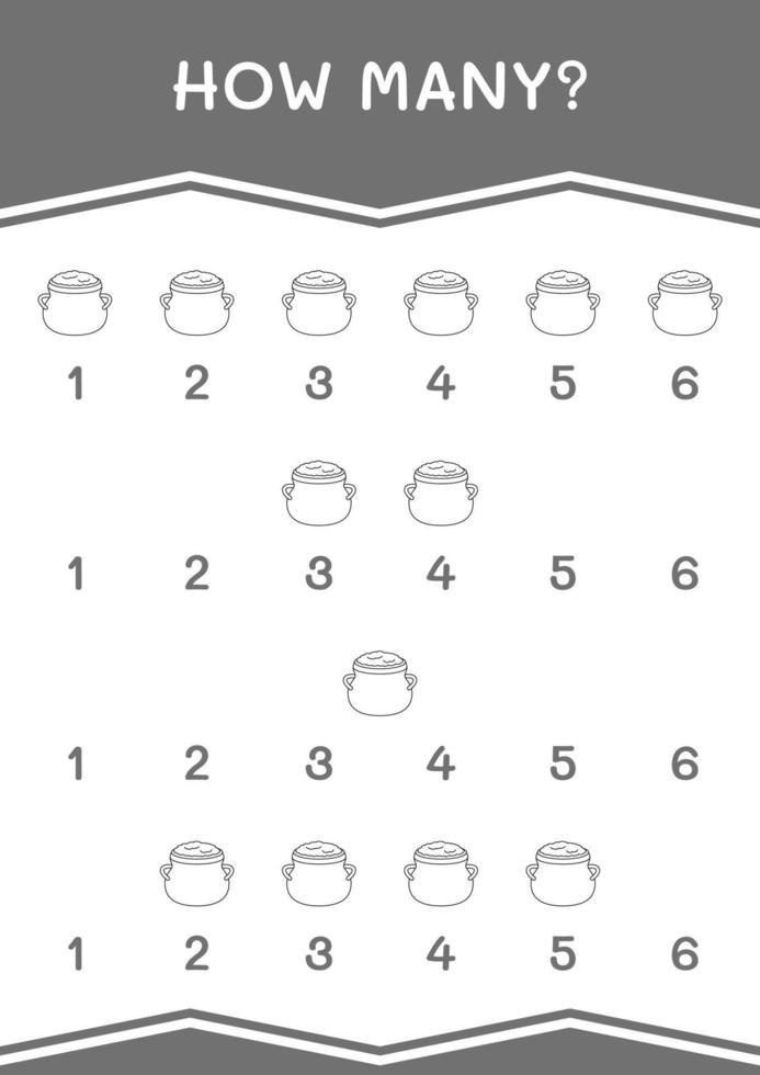 How many of Cauldron, game for children. Vector illustration, printable worksheet