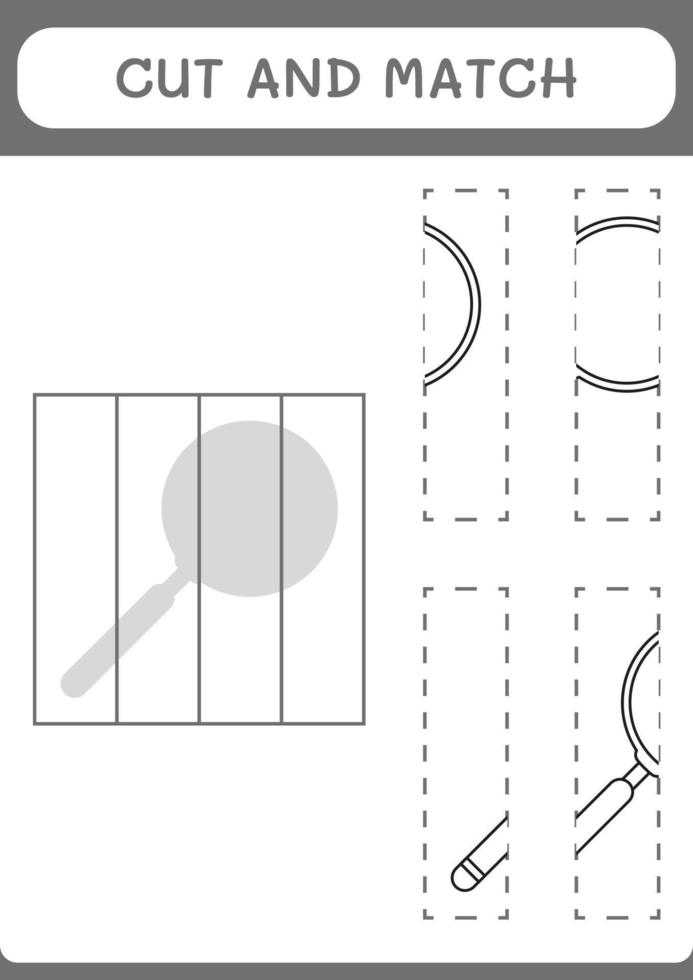 Cut and match parts of Magnifying glass, game for children. Vector illustration, printable worksheet