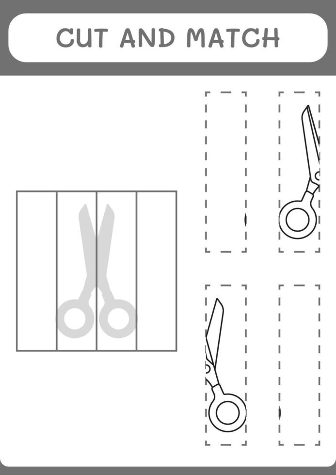 Cut and match parts of Scissor, game for children. Vector illustration, printable worksheet