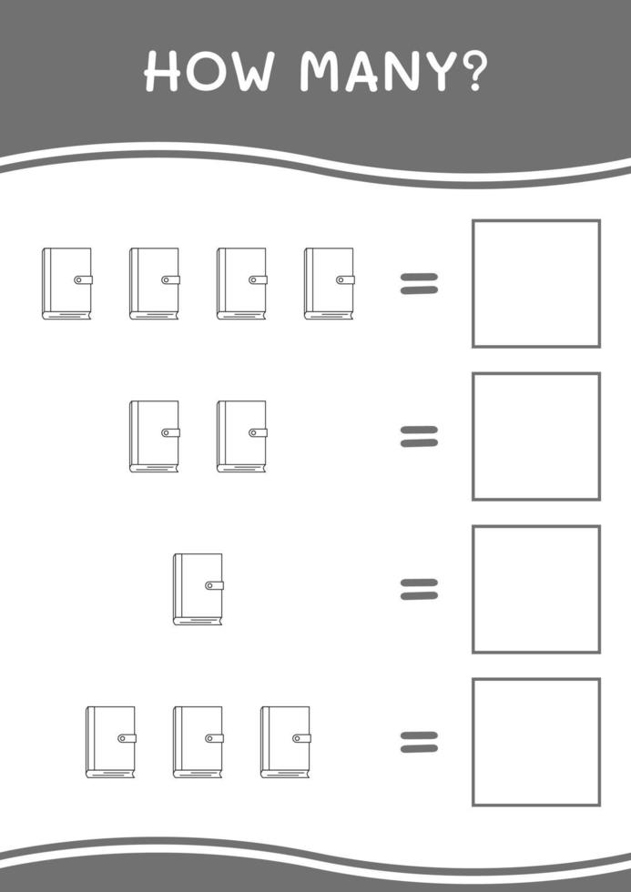 How many of Notebook, game for children. Vector illustration, printable worksheet